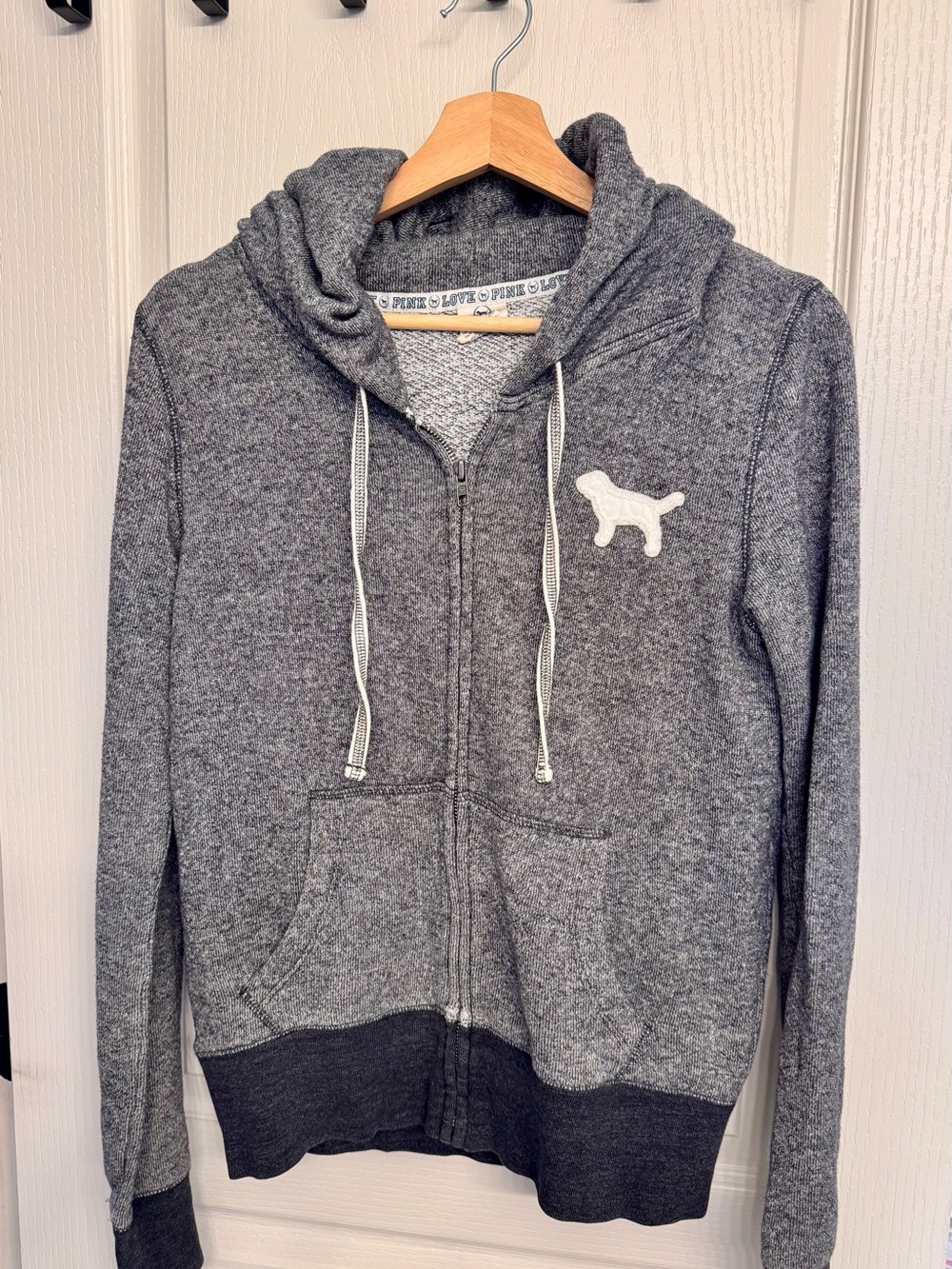 Victoria's Secret Pink Heather Gray Zip-Up Hoodie with Dog Patch